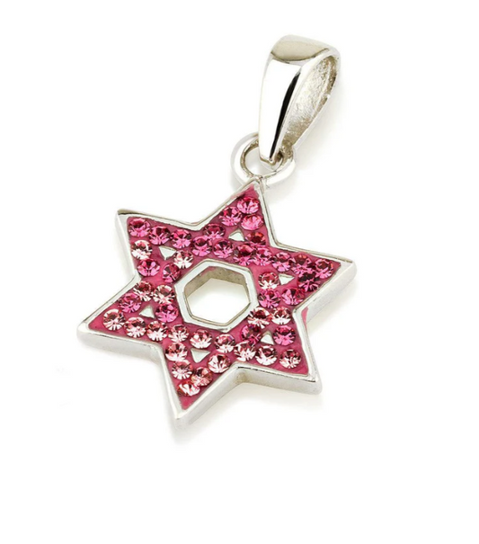 Star of David Pendant with Pink Gemstones &amp; 925 Sterling Silver Necklace