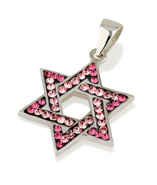 Star of David Pendant with Pink Gemstones &amp; 925 Sterling Silver Necklace