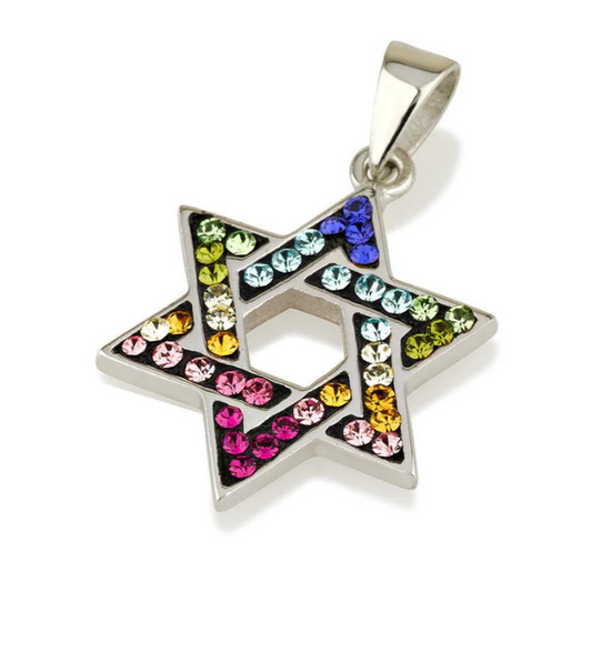 Star of David Pendant with Multicolor Gemstones + Sterling Silver necklace