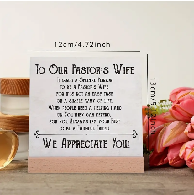 1st, pastor's wife's appreciation gifts - plaque with wooden stand