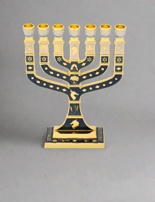 ENAMELED MENORAH IN STERLING SILVER OF 12 TRIBES OF ISRAEL12CM